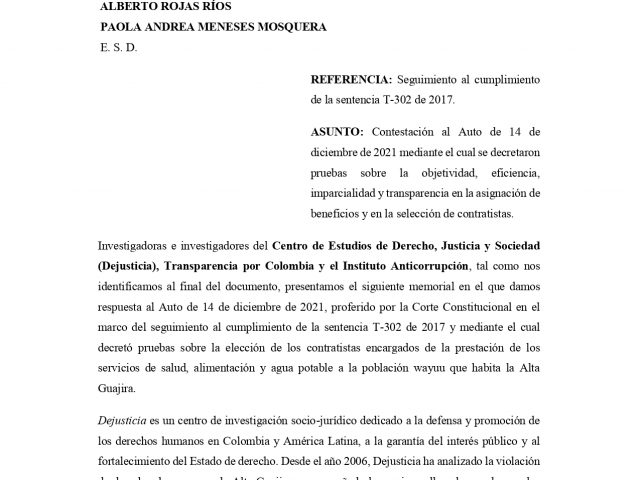 Intervención en el proceso de revisión de la tutela de San Andrés, Providencia y Santa Catalina